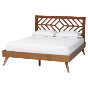 Baxton Studio Chinedu Platform Bed - Mid-Century Modern Bed with Cutout Headboard and Rounded Legs for Modern or Boho Bedrooms, Queen